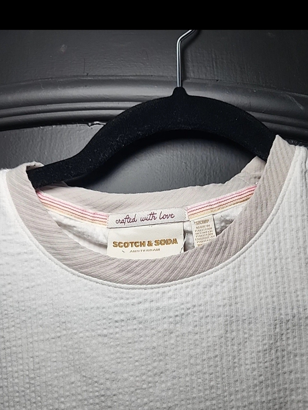 Scotch & Soda Cream Textured Short-Sleeve Crew Neck Shirt Size Small - Picture 3 of 6